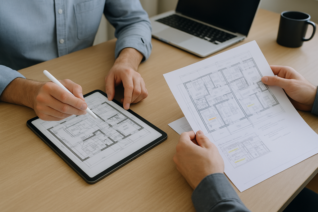 Teamarbeit am Architektenplan